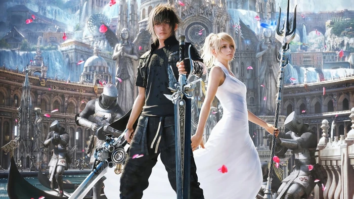 man and woman characters digital wallpaper Final Fantasy XV 2k