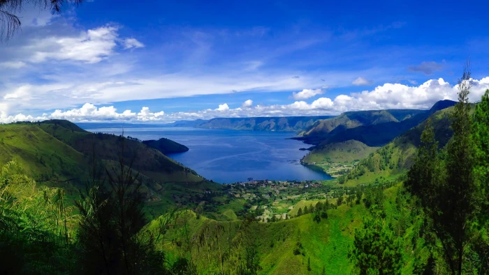 lake toba indonesia sky clouds landscape scenic water 2k
