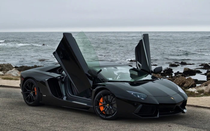 Lamborghini Aventador on Pebble beach California Pacific Ocean 2k