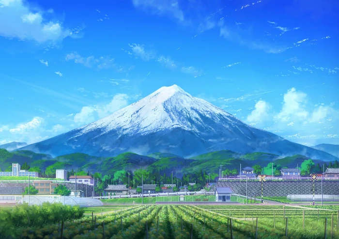 Anime Original Building Cloud Field Mount Fuji Mountain 75 2k