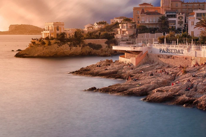 beach calanques corniche france marseille nature panorama 2k