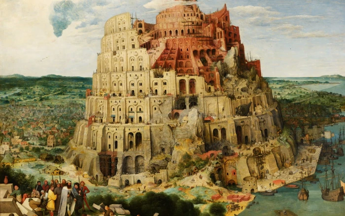 beige building painting Tower of Babel Pieter Bruegel classic art 2k