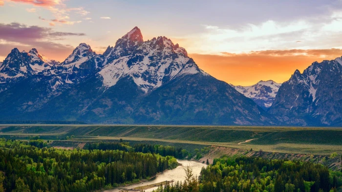 Grand Teton River Mountain Summer nature scenery landscape 2k