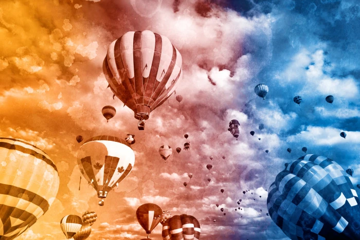hot air balloons floating in the sky Acrylic ballooning aviation 2k