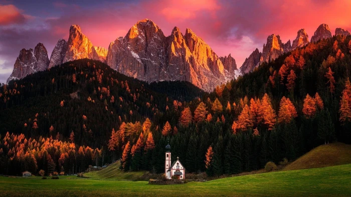 landscape church of st johann tyrol south alps italy 2k