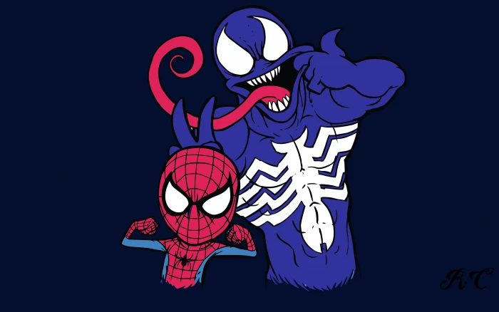 Spider Man and Venom Artwork Minimal night illuminated 2k 4k