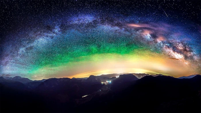 landscape mountain under stars wallpaper nature sky space 2k