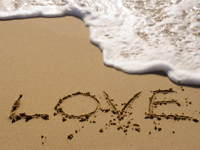 Love signage beach sea foam sand land water surfing nature 2k