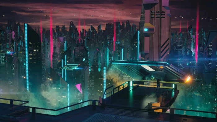 futuristic city illustration aniamted skyline science fiction 2k