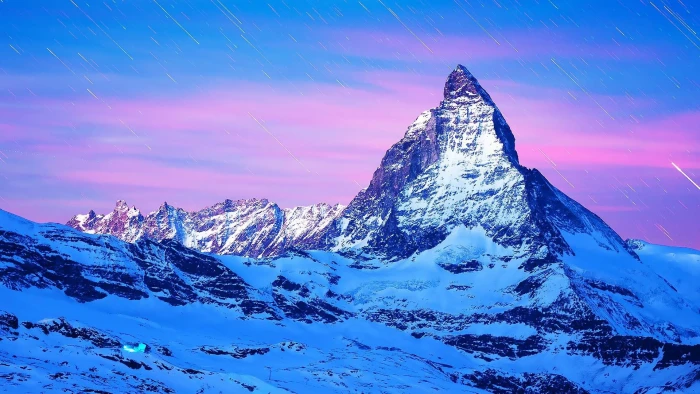 matterhorn peak snowy swiss alps europe purple sky ridge 2k