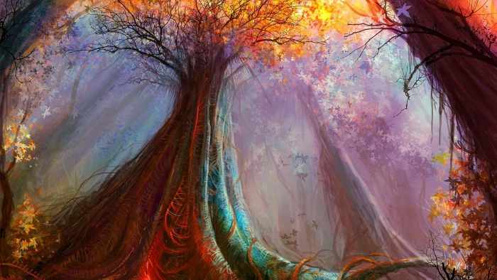 nature painting art tree autumn forest branch modern 2k