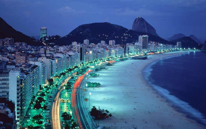 Rio de Janeiro Brazil Beach Mountain Lights Night Cityscape 2k
