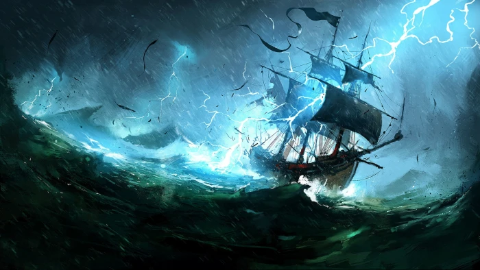 The ocean Sea Lightning Ship Storm Concept Art Dominik Mayer 2k