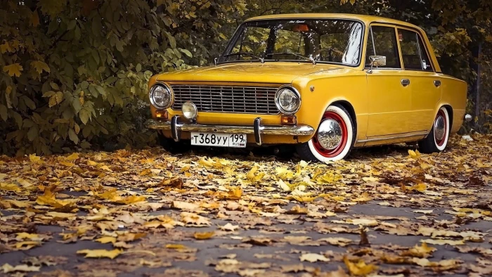 yellow sedan car old Russian cars LADA VAZ Lada 2k