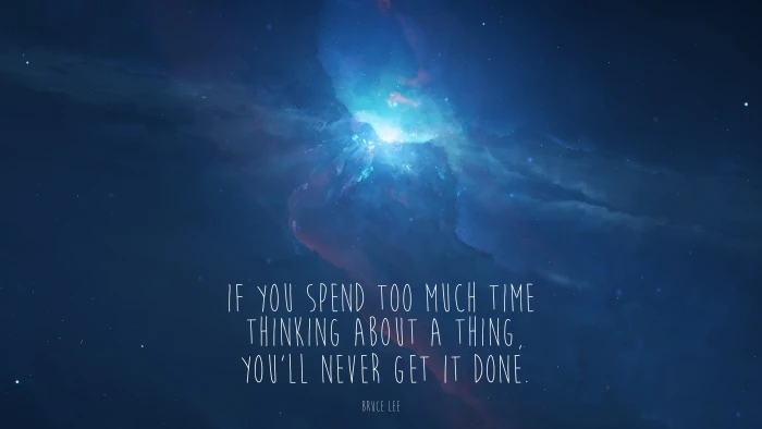 blue background with text overlay inspirational Bruce Lee space 2k 4k 5k
