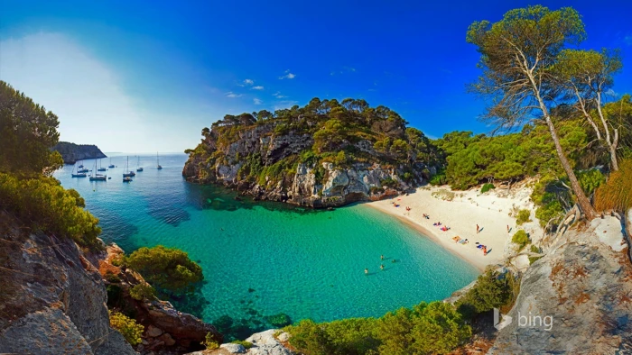 body of the water surrounded by island landscape Menorca sea 2k