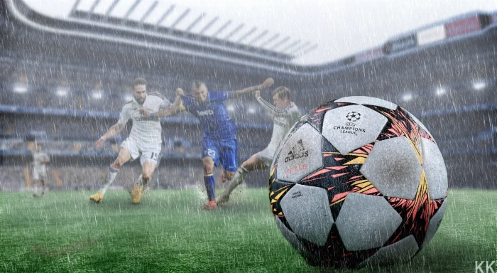 Football in the Rain white and black soccer ball Sports real madrid 2k