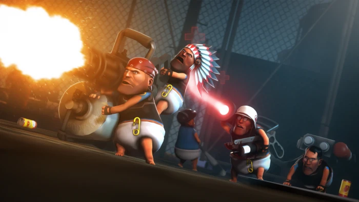 man holding black machine gun video game Team Fortress 2 2k 4k