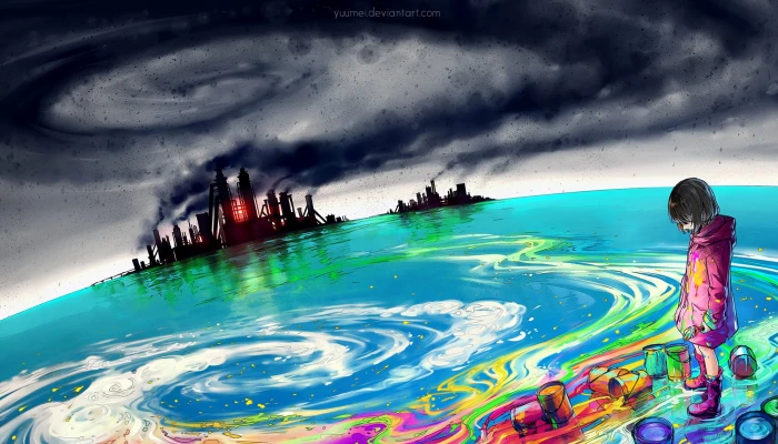 blue and green abstract painting colorful digital art Yuumei 2k