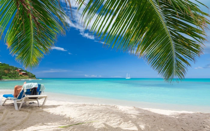 blue beach lounger summer tropical sea nature landscape 2k