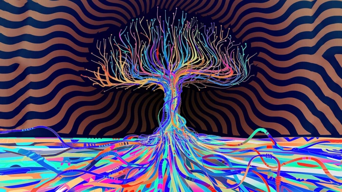 multicolored tree illustration teal and 2k