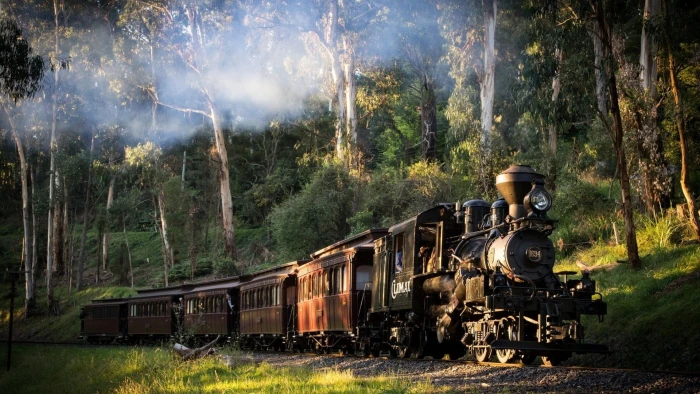 brown steam train landscape railway nature locomotive 2k