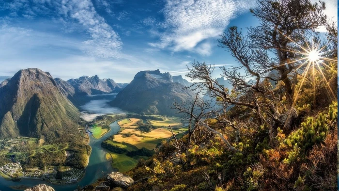 nature landscape mountain valley sky water mountains 2k