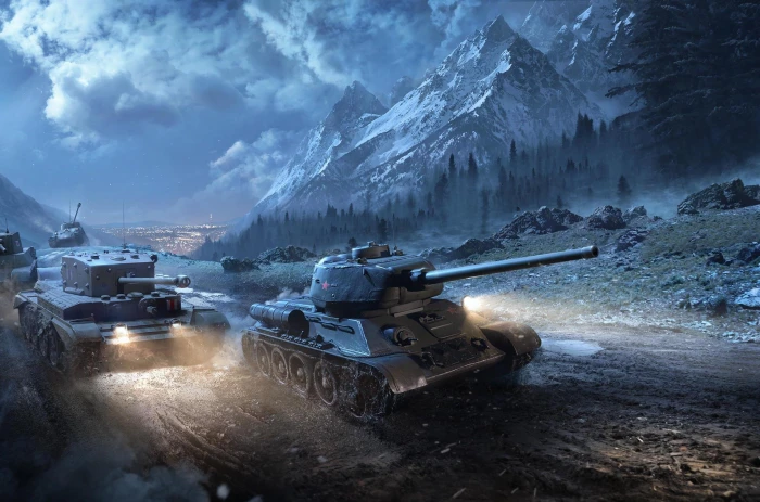gray war tanks illustration Clouds Mountains Fog The city 2k