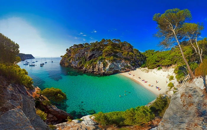 Nature Landscape Beach Sea Sand Spain Island Trees Boat 2k