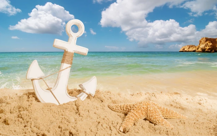 anchor on the beach HD Widescreen Wallpaper white sea 2k