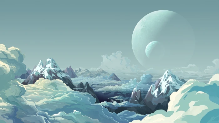 planet moon fantasy landscape icy ice frost minimalist 2k 4k