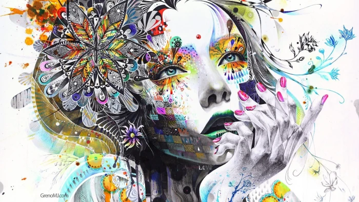 woman s portrait painting artwork surreal hands colorful 2k