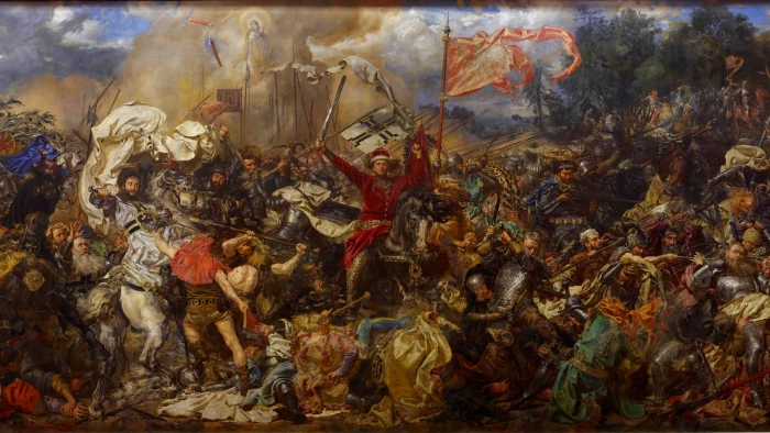 brown and black abstract painting war Jan Matejko Battle of Grunwald 2k