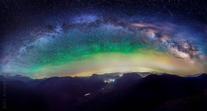 aurora borealis nebula Milky Way starry night nature mountain 2k