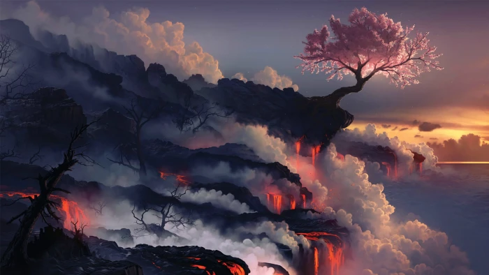 pink leaf tree lava nature trees sky beauty in cloud 2k 4k