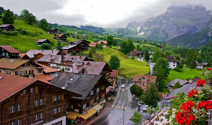 Man Made Village House Landscape Mountain Switzerland 2k