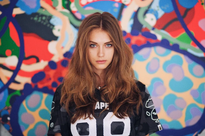 women s black and gray top model brunette Yulia Rose looking at viewer 38 2k