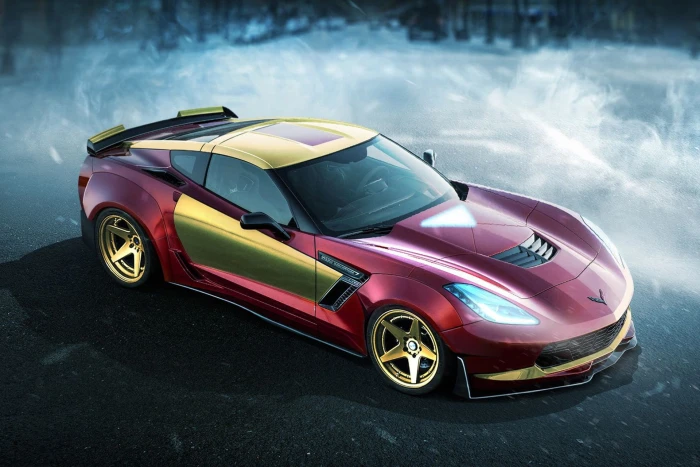 auto superhero Iron Man Marvel DC Superheroes Chevrolet Corvette 2k