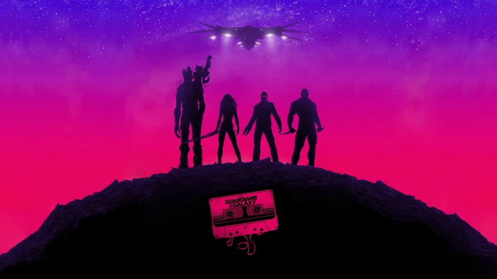 Guardians of the Galaxy Marvel Stars Purple Pink Cassette Tape Spaceship HD superheroes poster 2k
