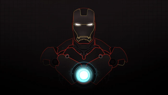 dark background grid Iron Man glowing superhero 2k