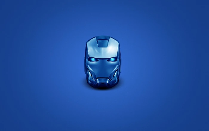 Iron Man head helmet superhero blue simple background 2k