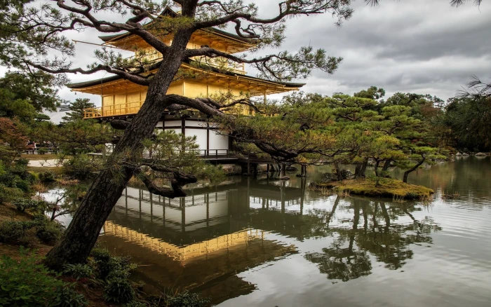 beige white and black temple Kyoto Japan nature landscape 2k