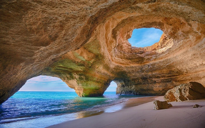 sand sea rock landscape Algarve Portugal erosion water 2k