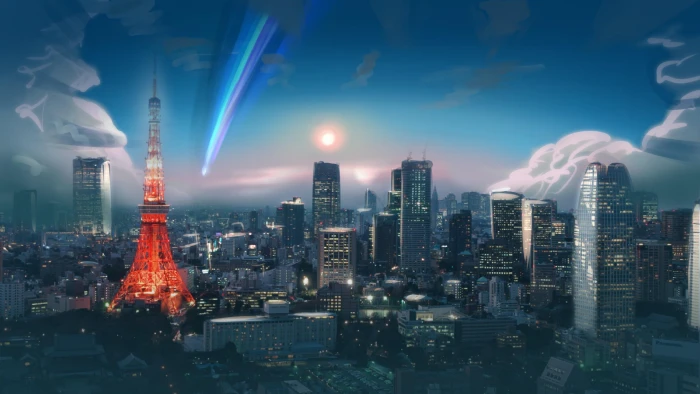 city anime tokyo tower comet sky 2k 4k