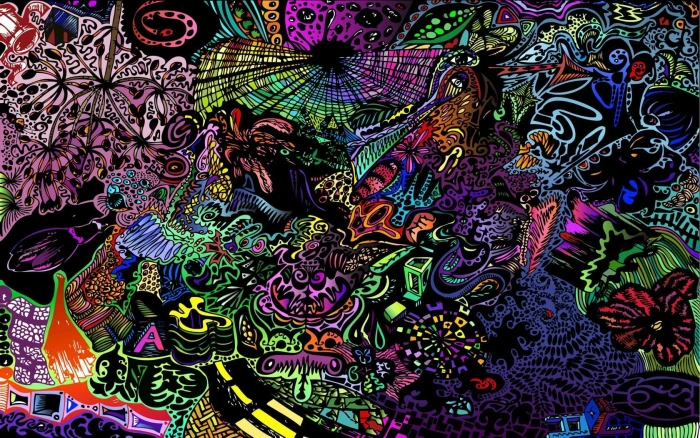 multicolored doodle digital wallpaper colorful abstract surreal 2k