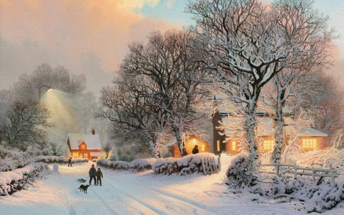 paintings nature winter snow trees artwork thomas kinkade Nature Seasons HD Art 2k