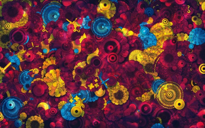 psychedelic digital art colorful flowers abstract multi colored 2k