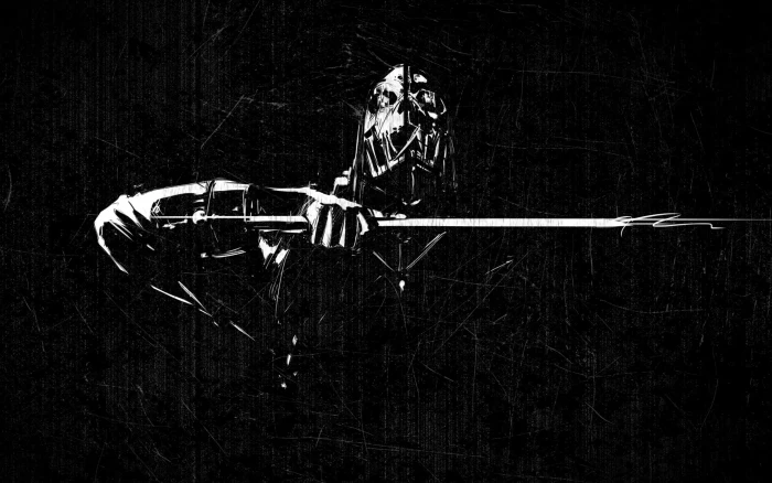 skull wallpaper Dishonored black white Corvo monochrome 2k