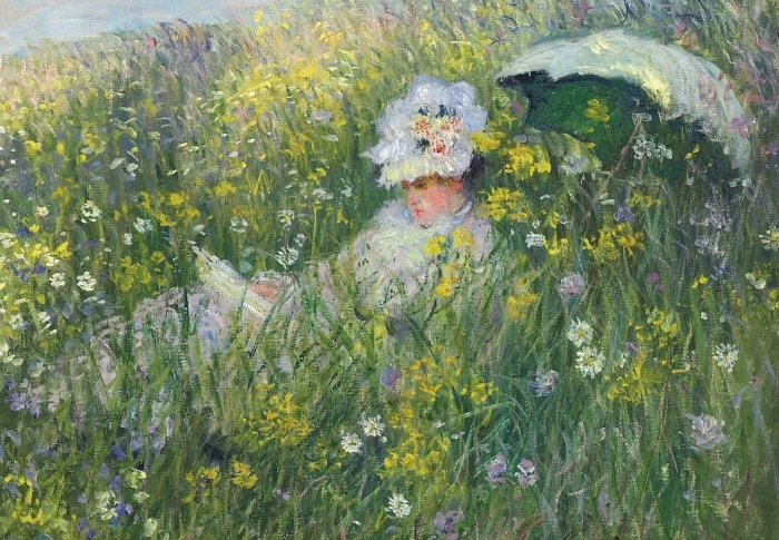 woman lying on flower field painting grass girl flowers nature 2k