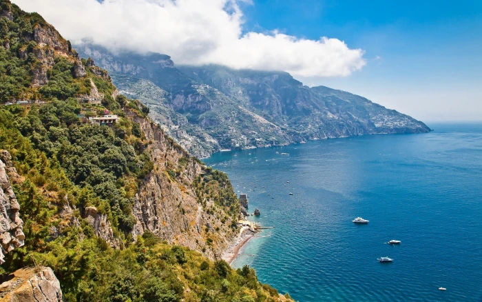 body of water sea coast Italy nature landscape shrubs mountains 2k